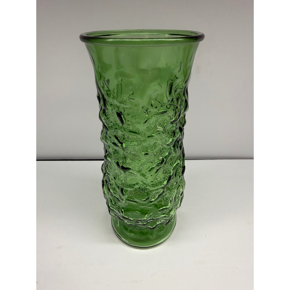 Vintage EO Brody Green Textured Bark Glass Vase Mid Century Modern Italian Decor